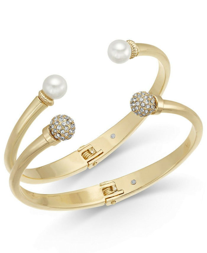 Charter Club 2-PC. Set Pave Bead and Imitation Pearl Cuff Bracelets by Vanessa Jane