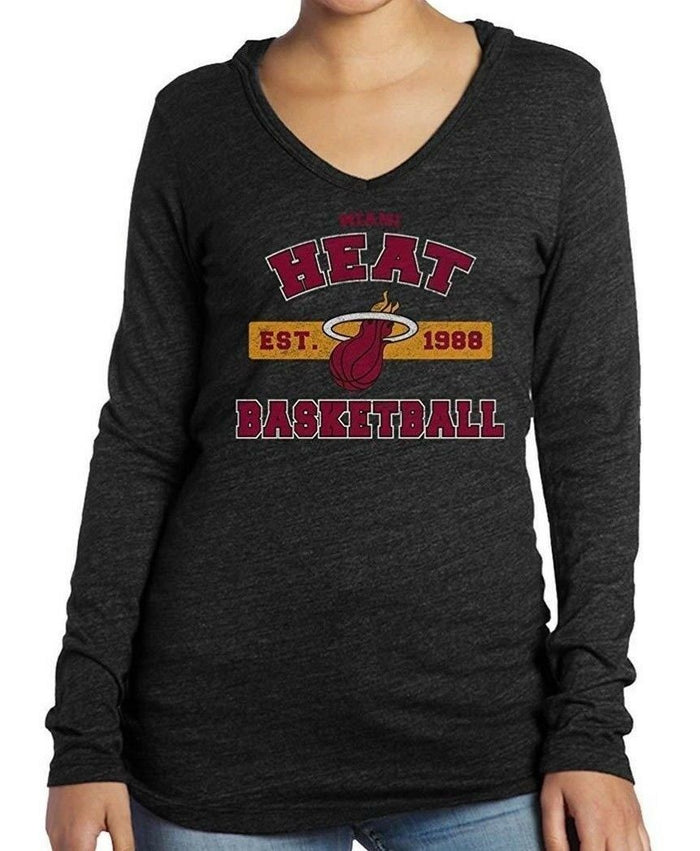 Majestic Athletic NBA Miami Heat Womens Premium Triblend L/S V-Hoodie, Medium by Vanessa Jane