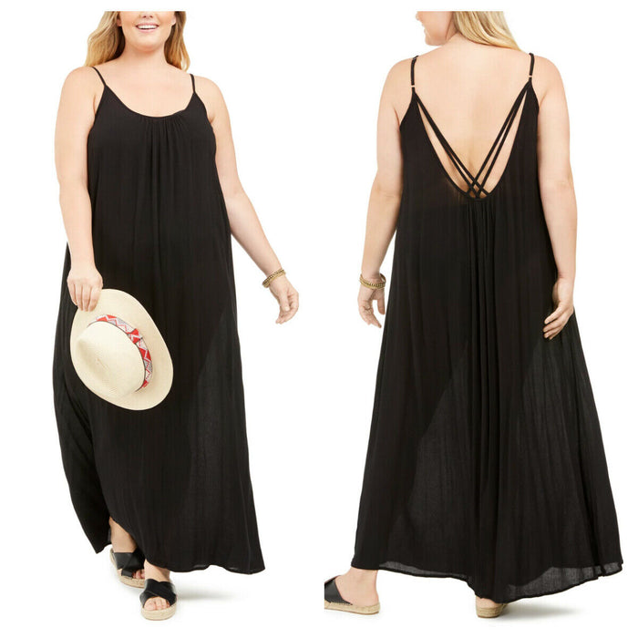 Raviya Sleeveless Cover-Up Maxi Dress Black, Size Large by Vanessa Jane