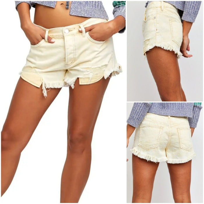 Free People Loving Good Vibrations Cotton Frayed Denim Shorts by Vanessa Jane