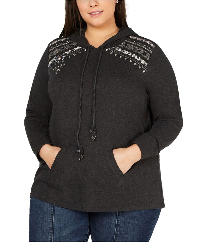 Style and Co Embroidered Hooded Cotton Sweatshirt, Size XL by Vanessa Jane