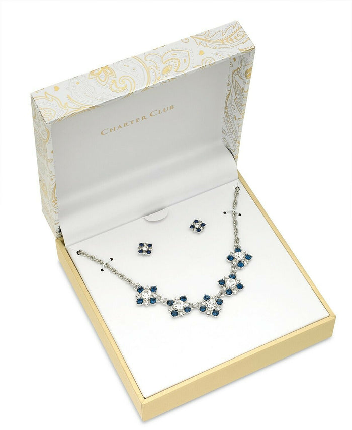 Charter Club Silver-Tone Crystal Cluster Collar Necklace and Stud Earrings Set by Vanessa Jane