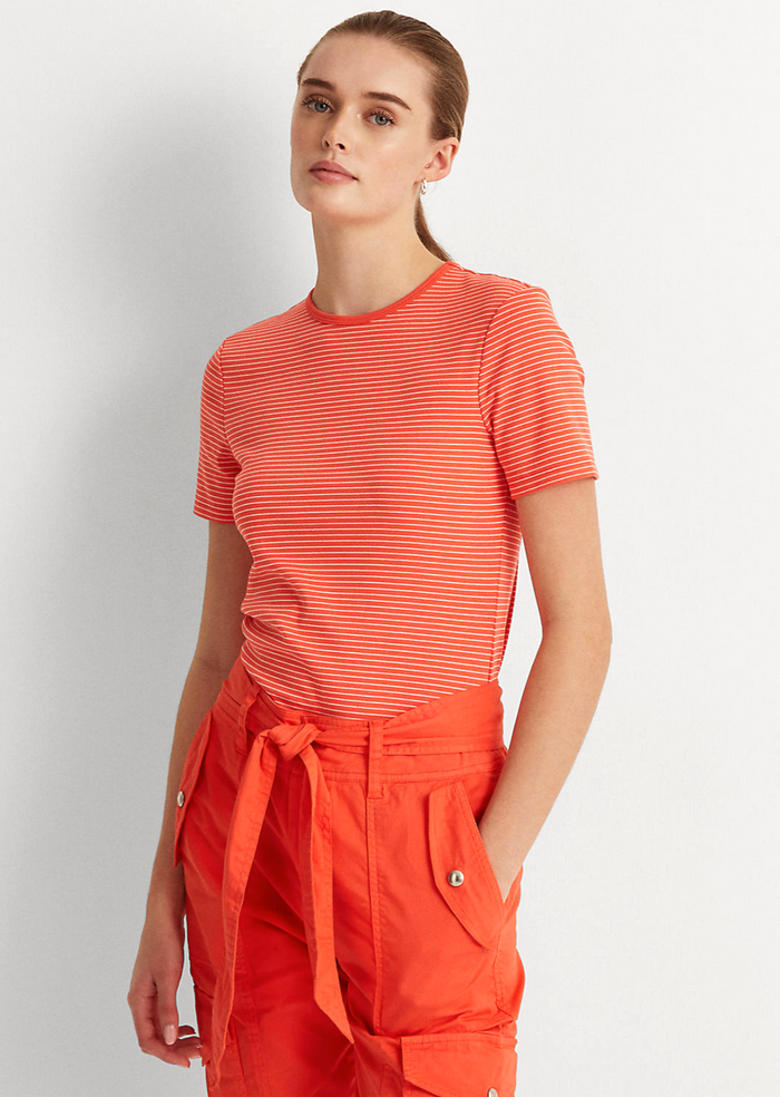 Lauren Ralph Lauren Striped Stretch Cotton Tee in Orange by Vanessa Jane