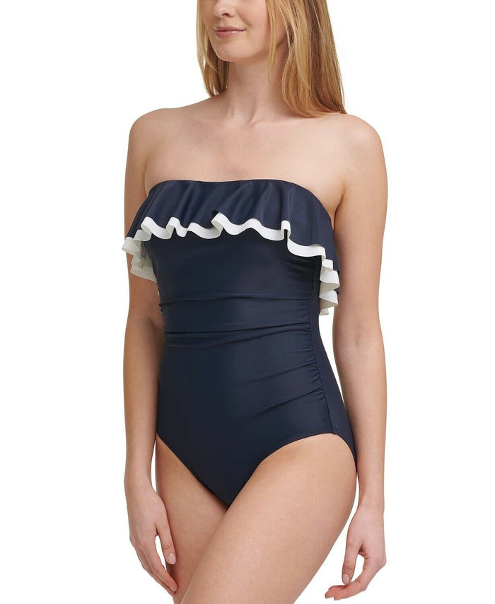 Tommy Hilfiger Solid Ruffle Strapless One-Piece Swimsuit by Vanessa Jane