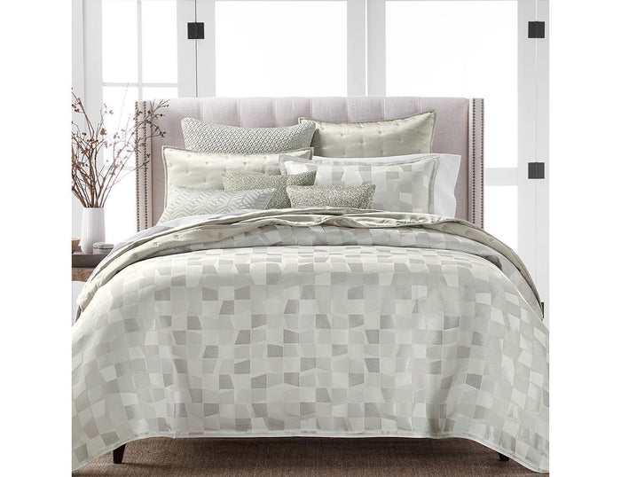 Hudson Park Collection Facets Duvet Cover Set, King, Light Gray by Vanessa Jane