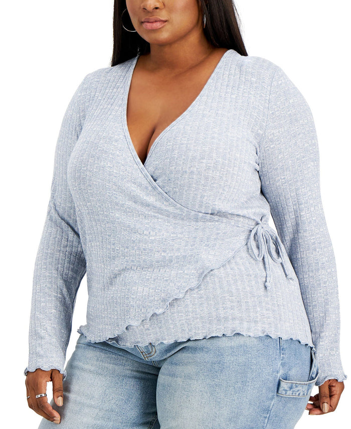 Rebellious One Trendy Plus Size Hacci Wrap Blouse by Vanessa Jane