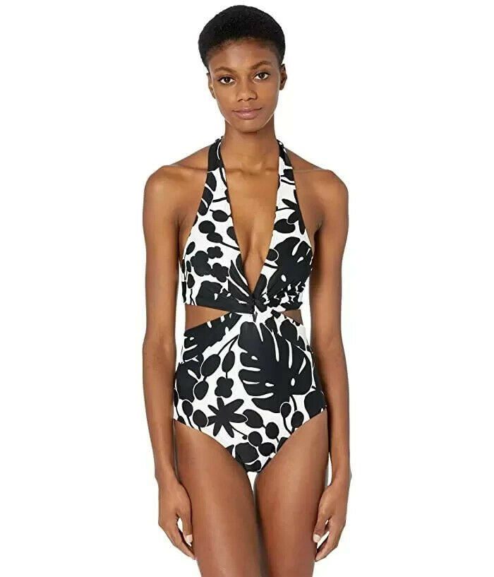 Kate Spade New York 281269 Monstera Knotted Halter Cutout One-Piece by Vanessa Jane