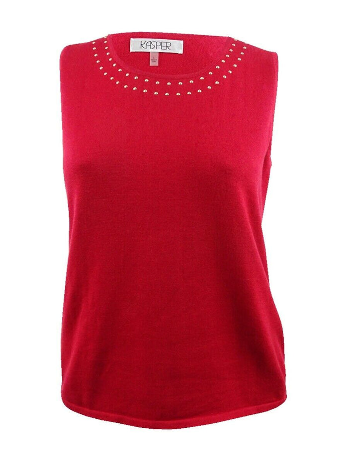 Kasper Womens Embellished Scoop-Neck Shell by Vanessa Jane