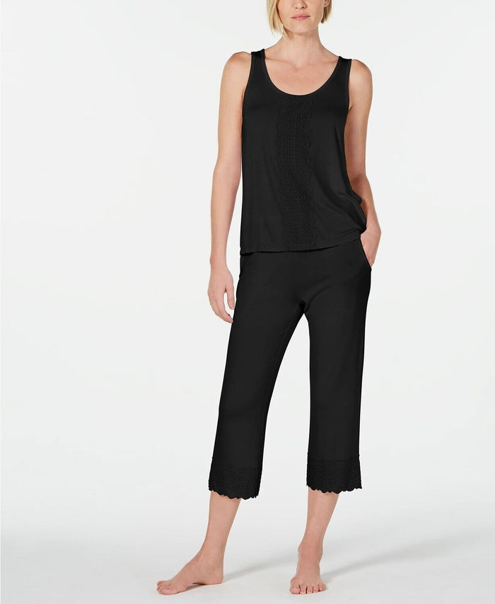 Charter Club Lace-Trim Pajama Top and Bottoms Set, Black, Size Small by Vanessa Jane
