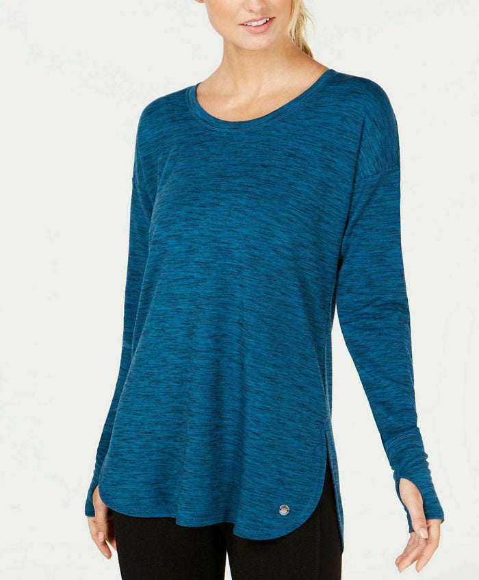 Ideology Essential Long-Sleeve Lace-Up Back T-Shirt Blue S by Vanessa Jane