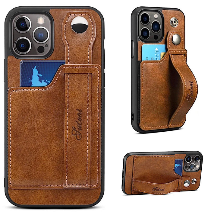 Leather Wallet Case with Kickstand for iPhone 15 14 13 12 Plus Pro Max Black by Merch Section