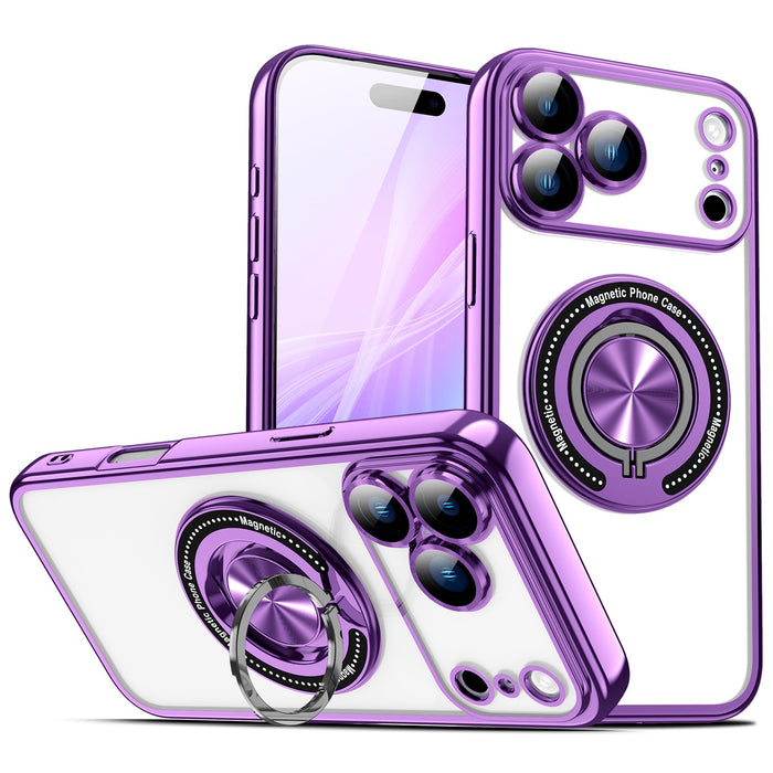 Plating Magnetic Ring Stand TPU Clear Case for iPhone 17 Pro Max 16 15 14 13 12 11 by Merch Section