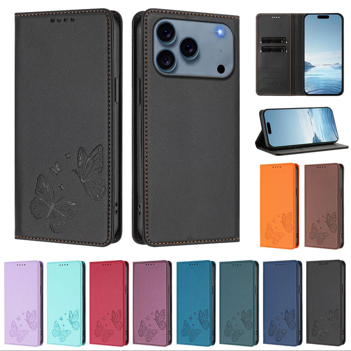 Butterfly Embossed Leather Flip Case for iPhone 17 Pro Max Air 16 15 14 13 12 11 by Merch Section