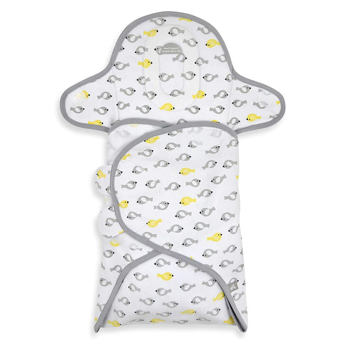 Just Born Infant Deluxe Swaddle unisex yellow bird print padded, Size 0/3 Months by Vanessa Jane