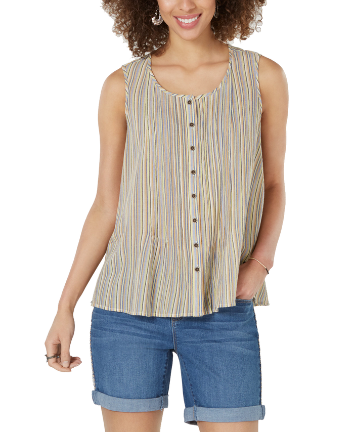 Style & Co Cotton Striped Button-Front Top,Size Small by Vanessa Jane