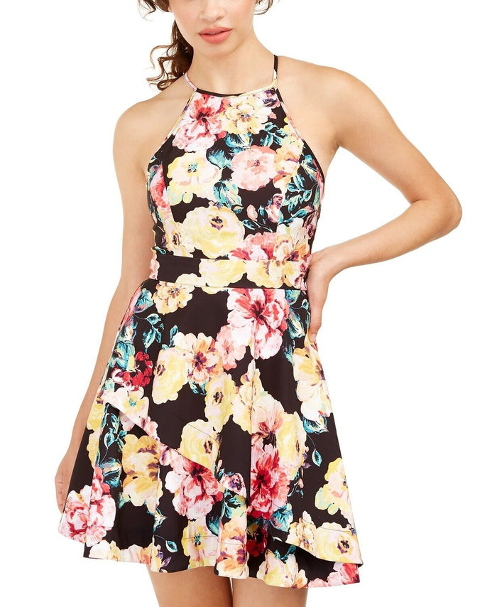 Speechless Women's Floral Halter Short Fit Flare Dress, Size 9 by Vanessa Jane