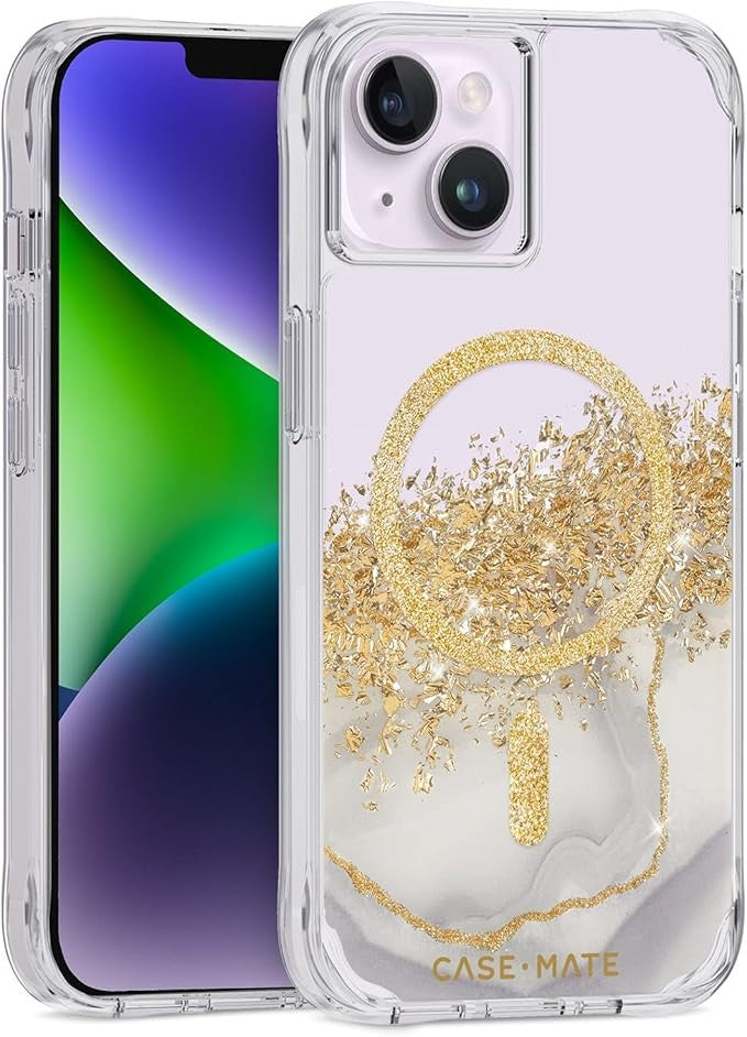 Semi-Opaque Marble Case for iPhone 14 Plus with 24K Gold Accents Karat Marble by Merch Section