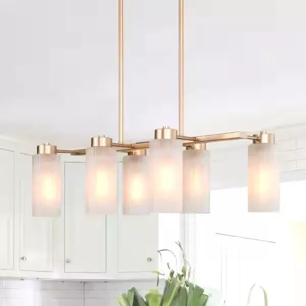Lnc Modern Matte Brass Chandelier Linear Classic Deep Gold 6-Light by Vanessa Jane