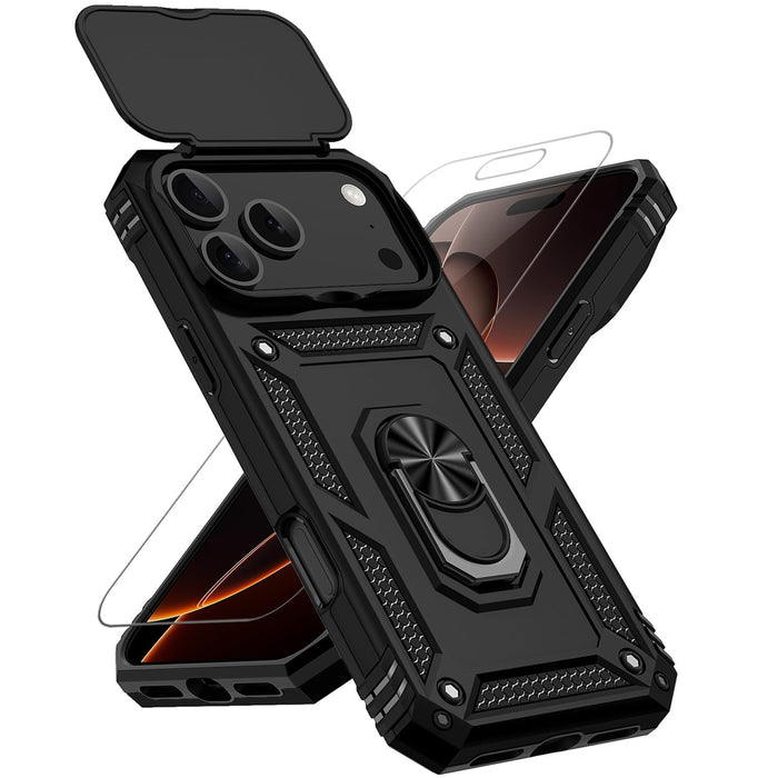 Military Grade Case for iPhone 17 Pro Max with Slide Camera Cover Black by Merch Section