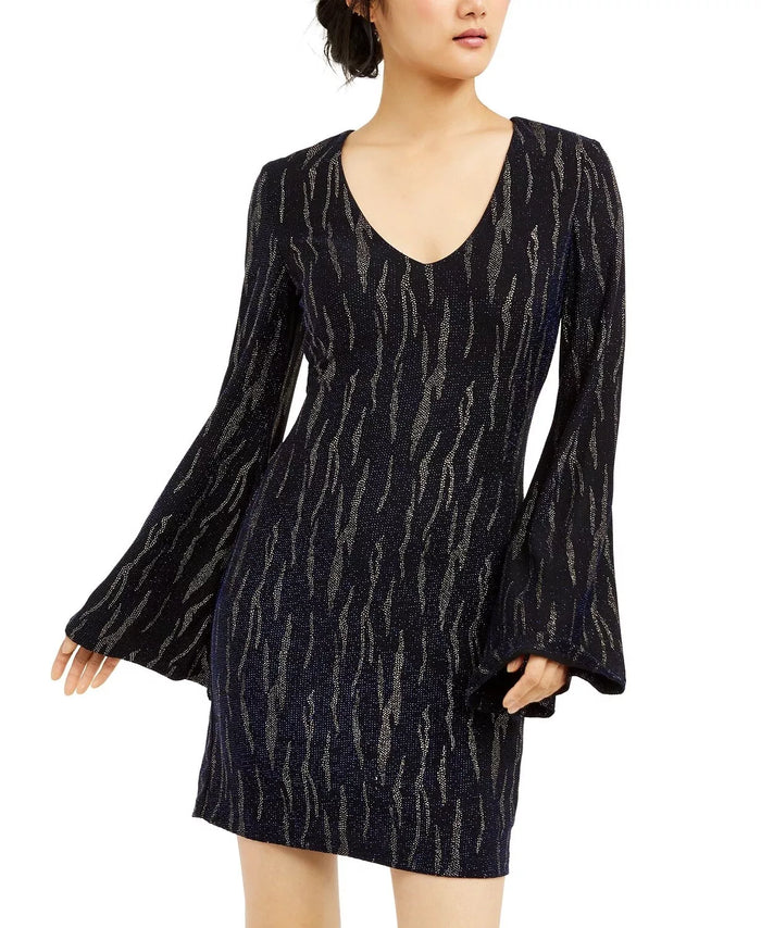 City Studio Womens Dress Sheath Glitter Bell Sleeve, Size Small by Vanessa Jane