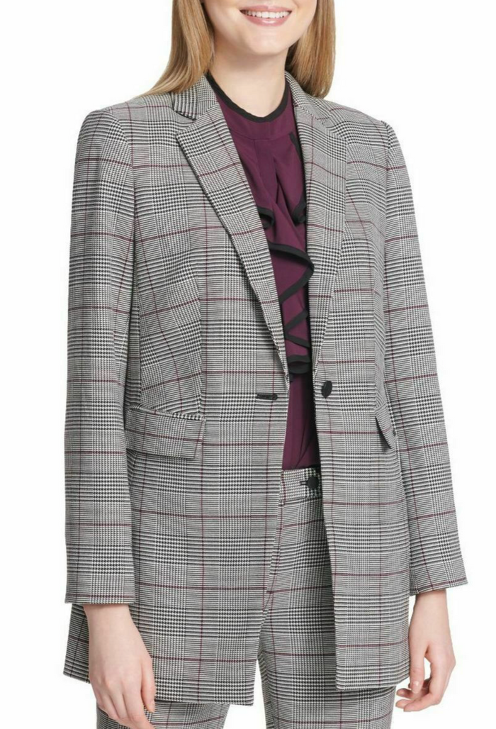 Calvin Klein Womens One Button Jacket, Black/Multi, Size 10 by Vanessa Jane