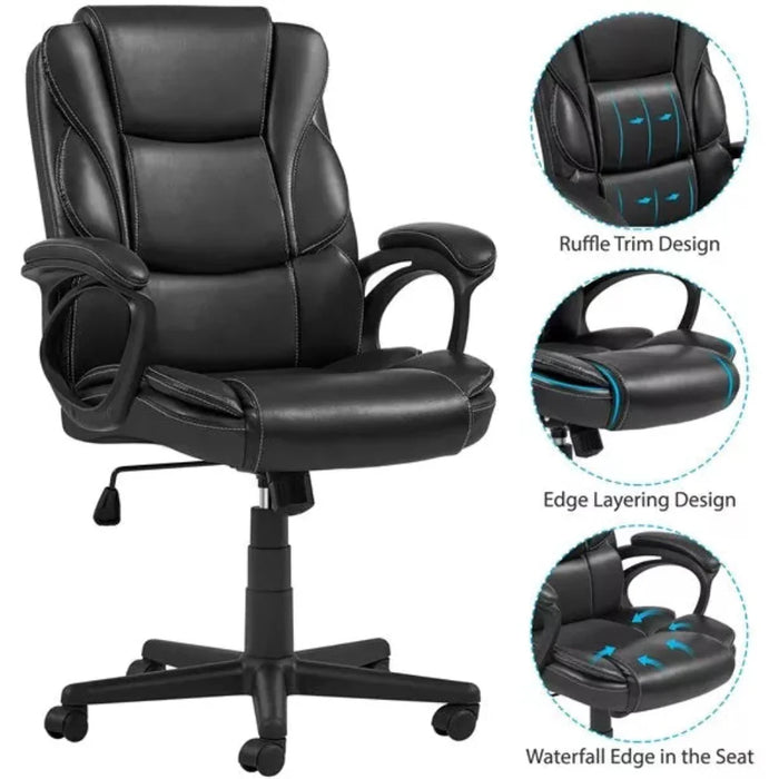 Advantage Extended Mid-back Black Leather Executive Office Chairs (KB-9602B) by Vanessa Jane