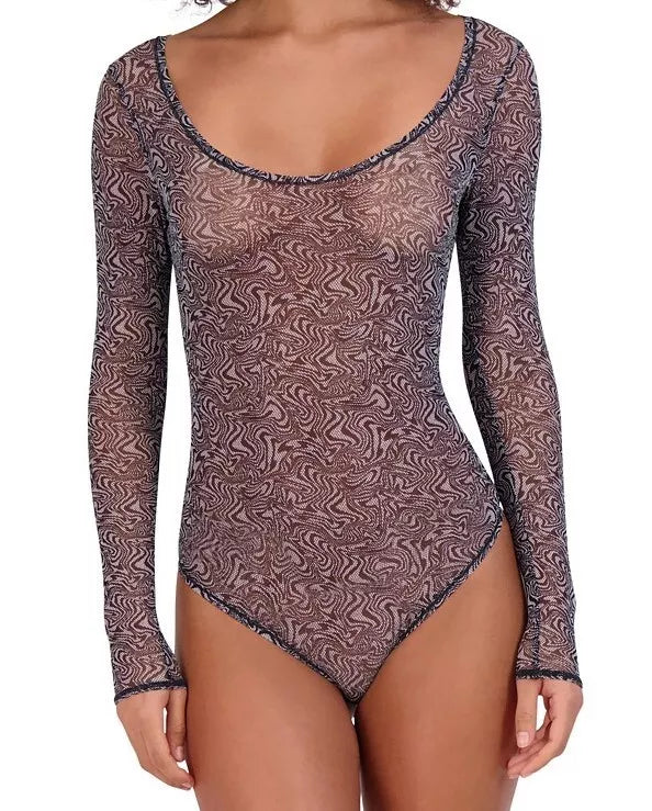 Steve Madden Womens Long-Sleeve Mesh Bodysuit SM11841 by Vanessa Jane