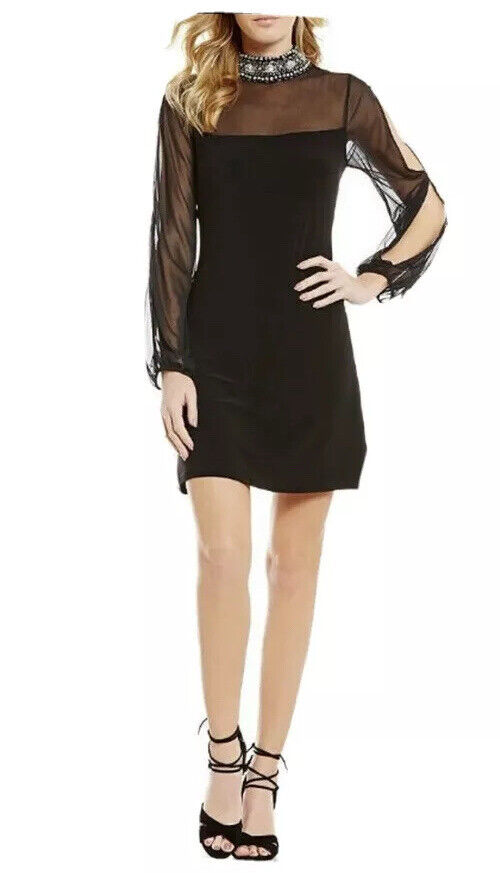 Jump Junior's Embellished Neck Split Sleeve a Line Dress, Black, Size 3/4 by Vanessa Jane