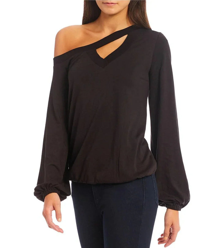 Michael Michael Kors One-Shoulder Keyhole Top, Black, PXL by Vanessa Jane