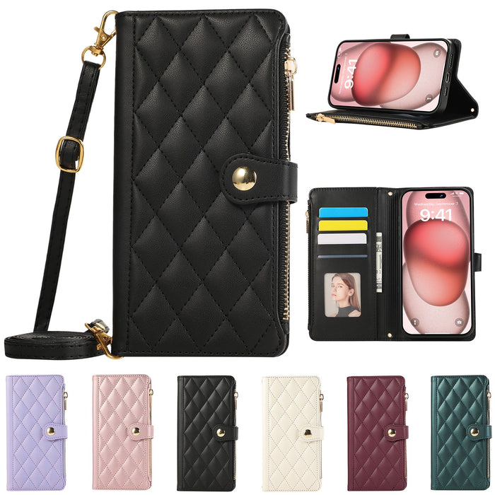 Zipper Leather Wallet Crossbody Case for iPhone 16 Pro Max 16e 15 14 13 12 by Merch Section