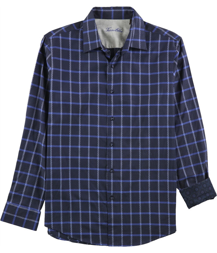 Tasso Elba Mens Windowpane Button Up Shirt, Size Small by Vanessa Jane