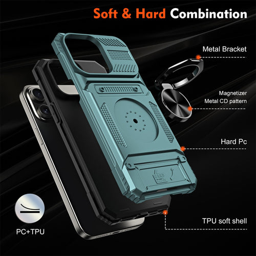 Shockproof Magnetic Ring Holder Card Wallet Case for iPhone 17 16 15 Pro Max 14 by Merch Section