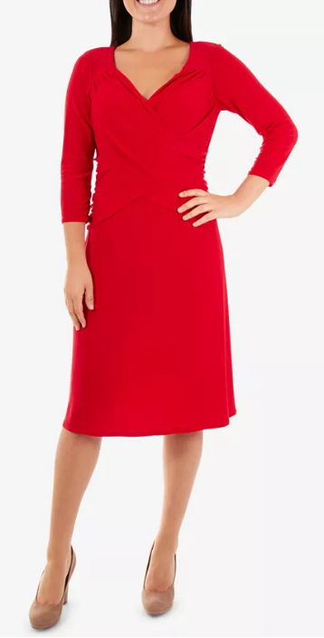 NY Collection Cross-Front Fit and Flare Dress, Red, Size XL by Vanessa Jane