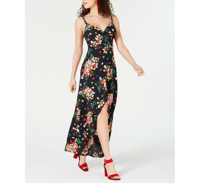 B Darlin Juniors Printed Button-Front Maxi Dress -1/2 Black by Vanessa Jane