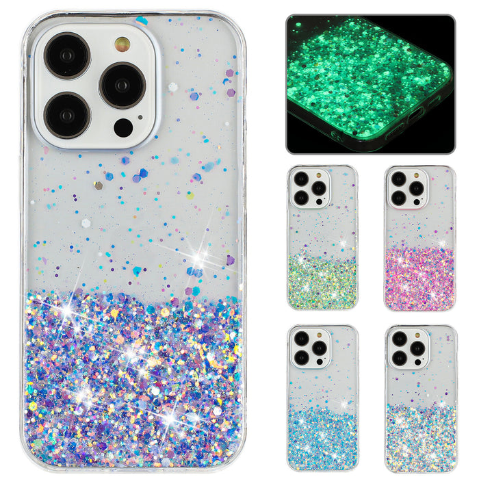 Bling Diamond Glitter Glow in the Dark Case for iPhone 16 Pro Max 15 14 13 12 11 XR 8 7 Purple by Merch Section
