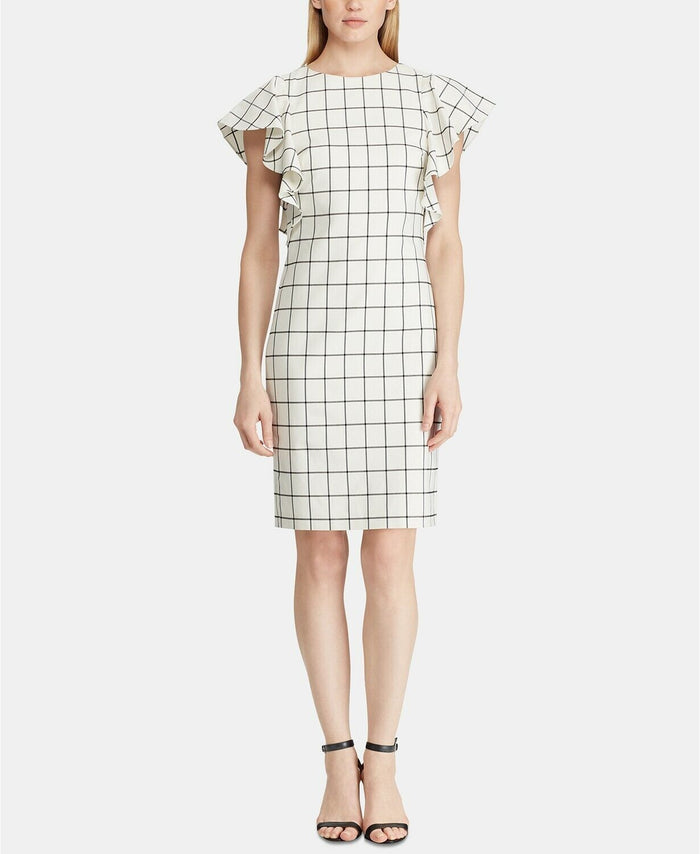 Lauren Ralph Lauren Windowpane Jacquard Dress - Cream/Navy Size 2 by Vanessa Jane