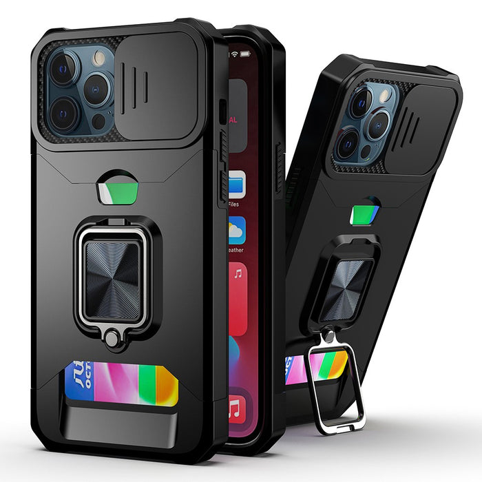 Card Holder Magnetic Ring Stand Lens Protection Case for iPhone 13 Pro Max by Merch Section
