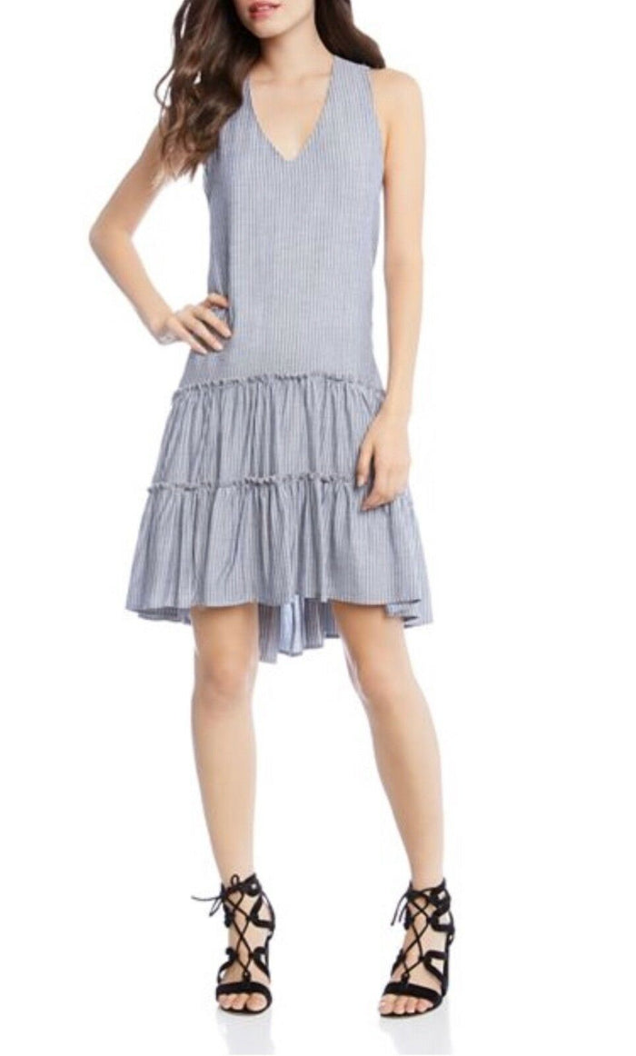 Karen Kane Ruffle Hem Dress, Stripe Size Large by Vanessa Jane