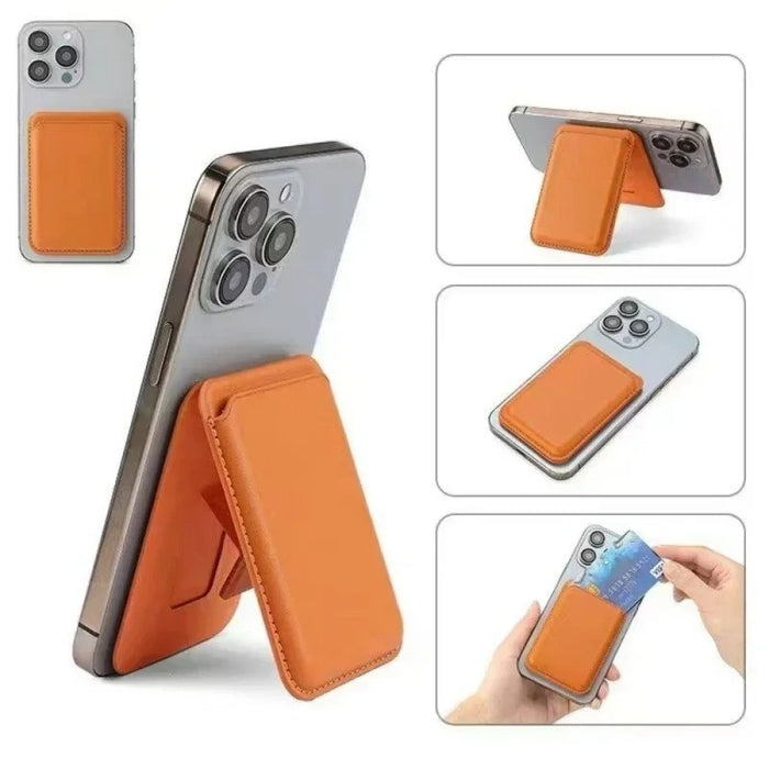 Magnetic Card Holder MagSafe Wallet RFID 3-Card Vegan Leather for iPhone 17 16 15 14 13 12 Gray by Merch Section