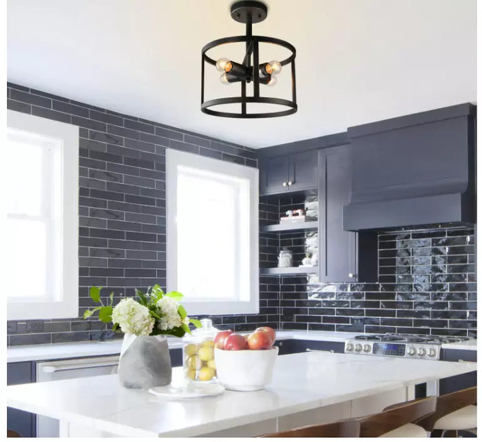 LNC Black Semi Flush Mount Rustic 4-Light Drum Farmhouse Ceiling Lights Bronze by Vanessa Jane