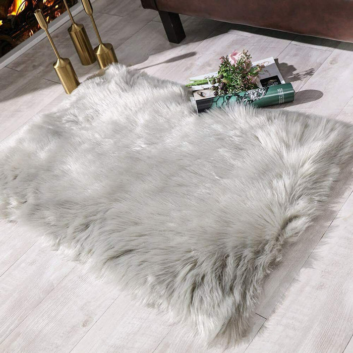 Carvapet Fluffy Shaggy Soft Faux Sheepskin Fur Area Rug, Grey, 2ft X 3ft by Vanessa Jane