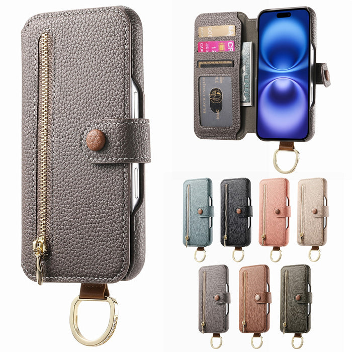 Zipper RFID Blocking Wallet Case with Wristband for iPhone 17 Pro Max Air 16 15 14 13 12 by Merch Section