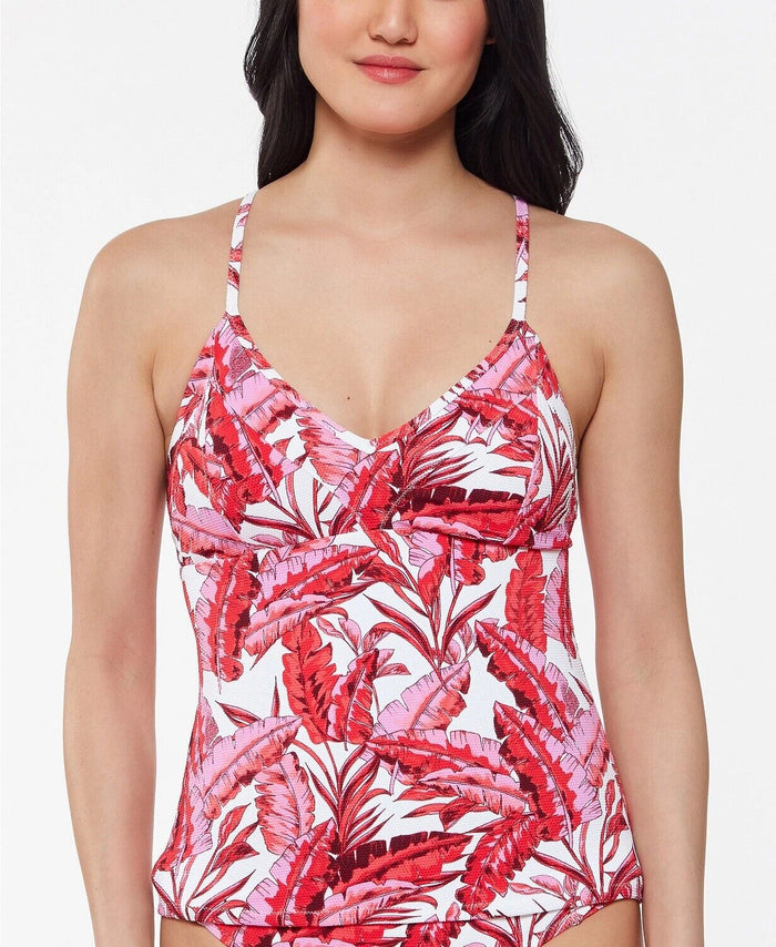 Jessica Simpson Fuchsia Multi Paradiso Palm Crossed-Back Tankini Top, Us XL by Vanessa Jane