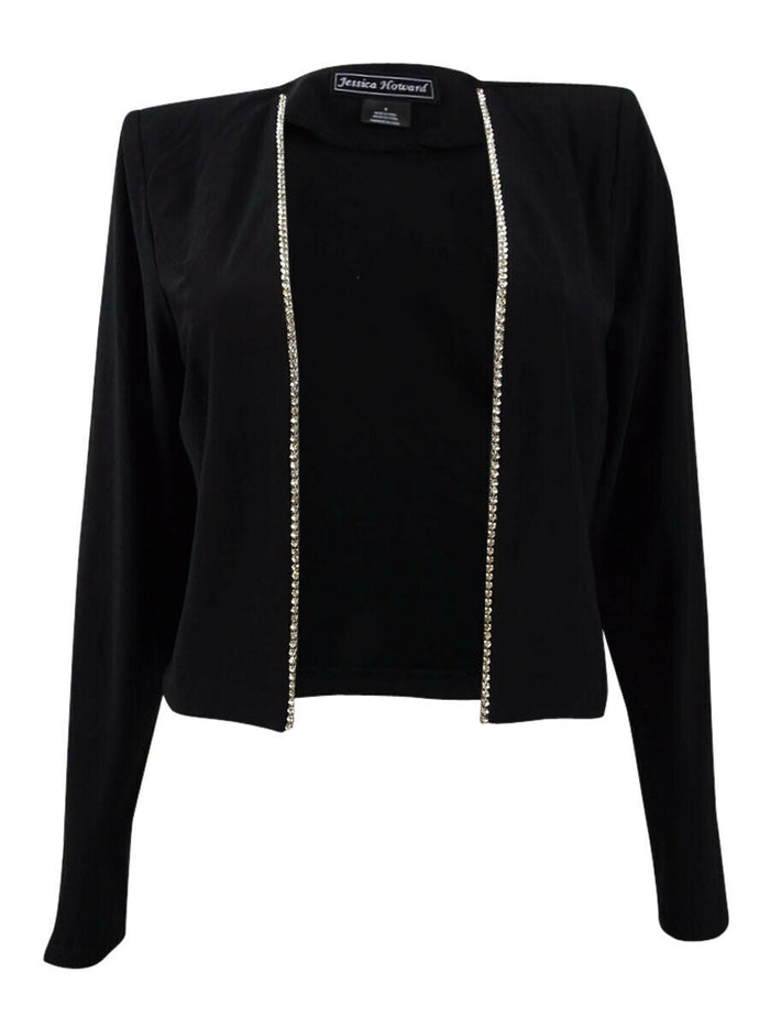 Jessica Howard Womens Party Illusion Jacket,Size 6/Black by Vanessa Jane