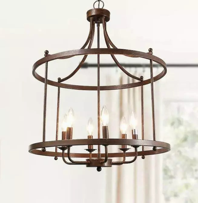 LNC Mocha 6-Light Antique Brozne Rustic Cage Chandelier by Vanessa Jane