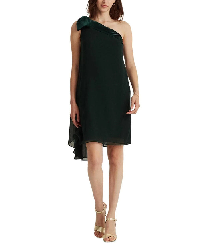 Lauren Ralph Lauren Womens Chiffon One-Shoulder Dress – Deep Pine-Size 4 by Vanessa Jane
