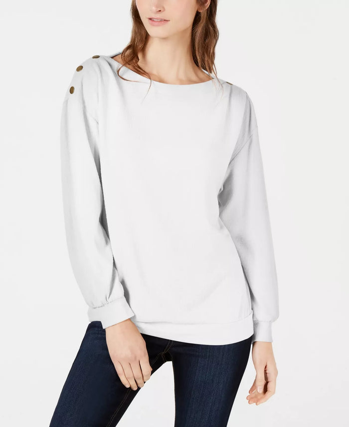 1.State Cozy Metallic-Trim Sweatshirt, Size Small by Vanessa Jane