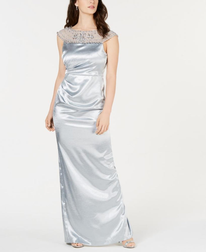 Adrianna Papell Petites Satin Embellished Evening Dress, Icy Mint, Size 2P by Vanessa Jane
