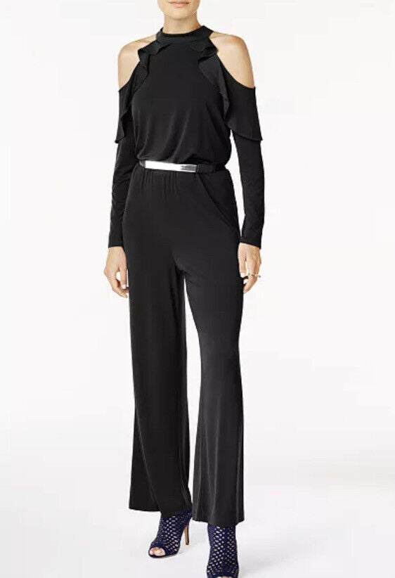 Thalia Sodi Belted Cold-Shoulder Jumpsuit by Vanessa Jane