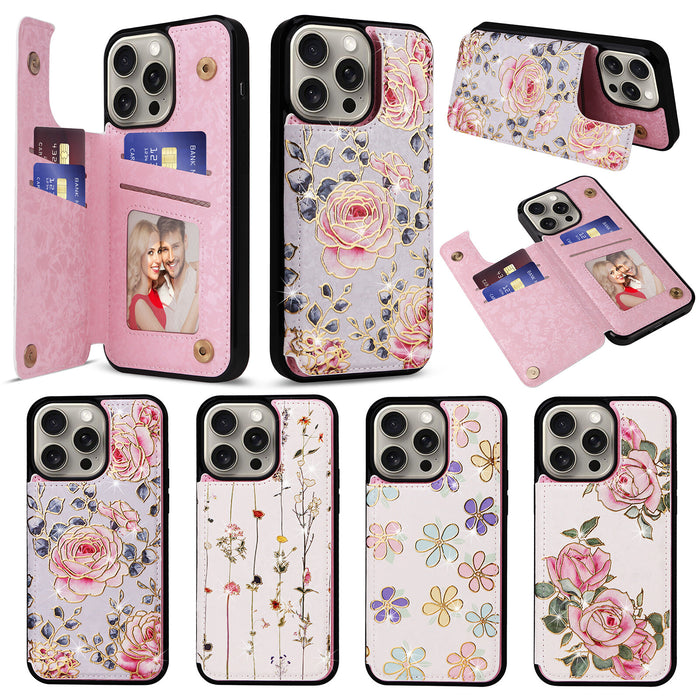 Floral Wallet Back Flip Stand Phone Case for iPhone 17 Pro Max Air 16 15 14 13 12 by Merch Section